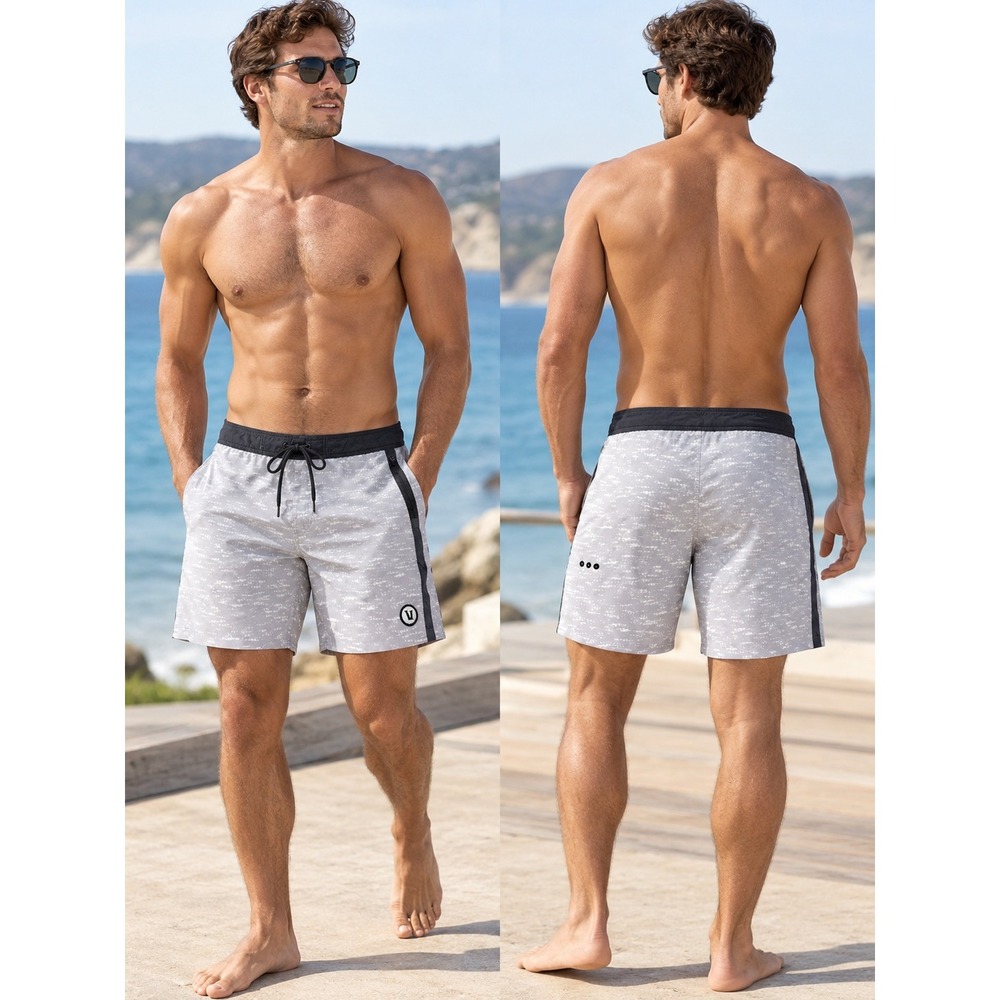 Vuori Board Shorts Mens 32 Gray Abstract Print Performance Stretch Swim Trunks